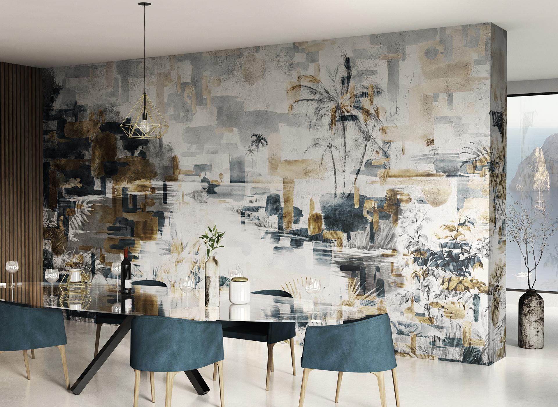 Carta da parati ARUBA per sala da pranzo WallyArt, design moderno e luminoso